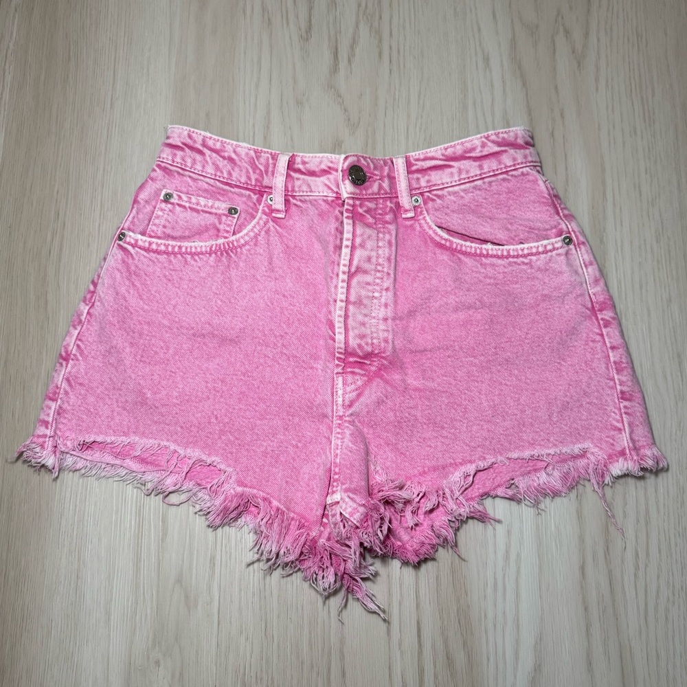 Zara Pink Jean Shorts with Frayed Hem
